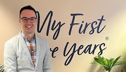 Andrew West-Moore against the My First Five Years logo