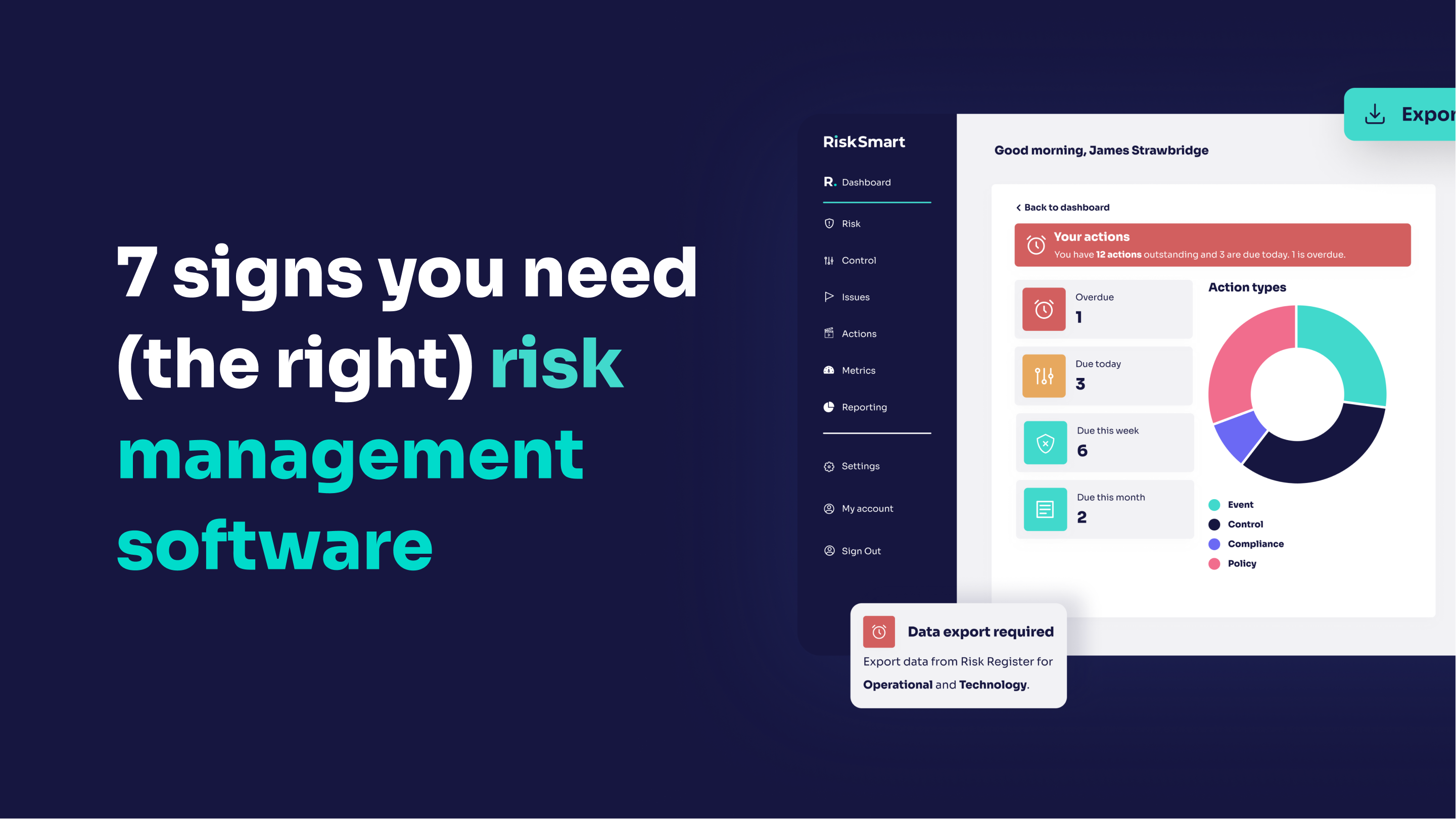 Header image showing RiskSmart platform with the caption 7 signs you need (the right) risk management software
