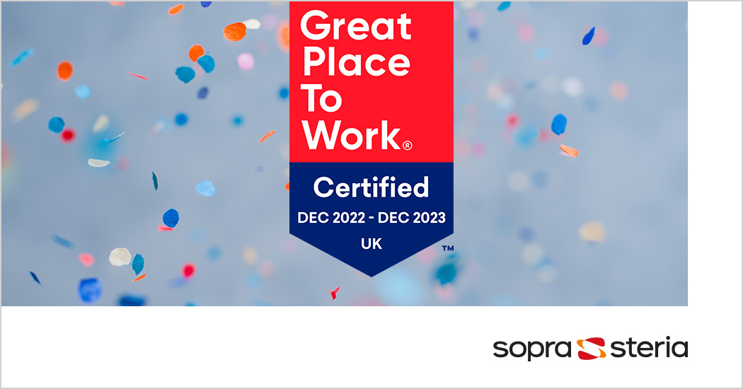 Great Place to Work badge against a confetti background