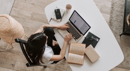 Women working at her desk