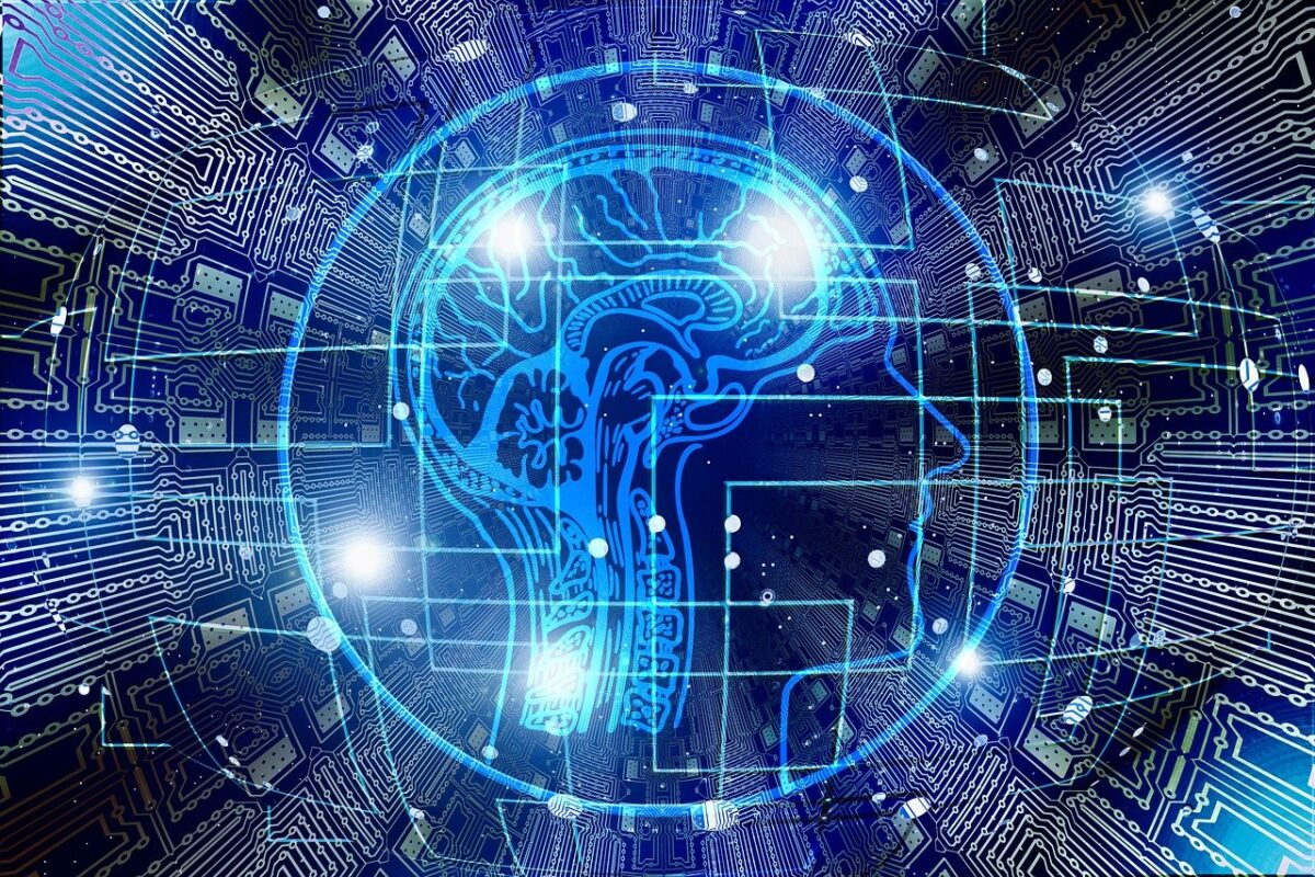 A stylised image of a brain shown as part of an electrical circuit board