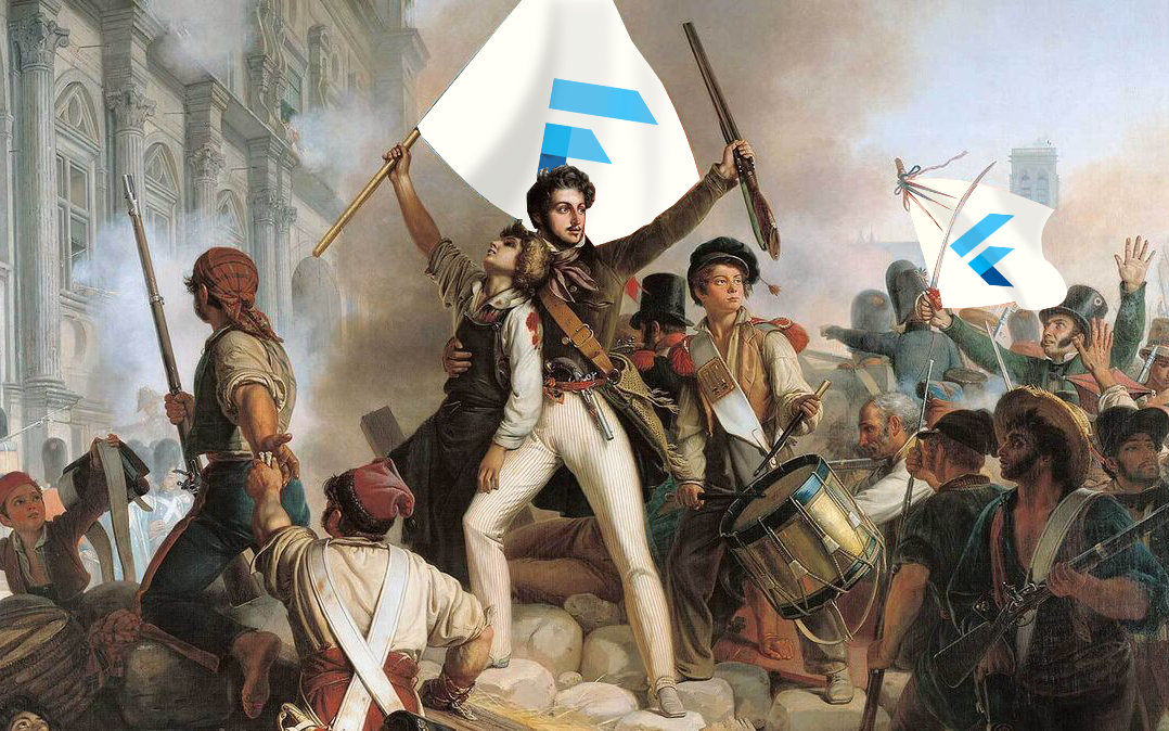 image of a revolution that has flutter logos on the flag | Foresight Mobile