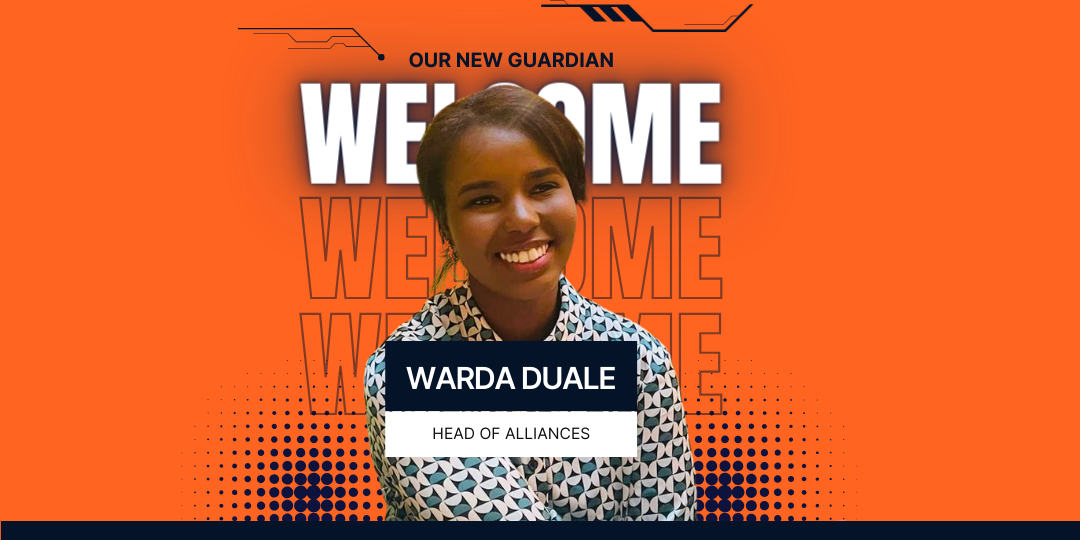 Warda on an orange background with the word welcome in big letters three times