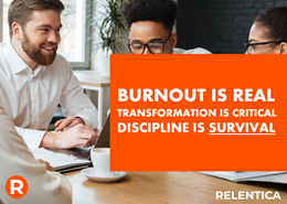 People talking in an office. Burnout is real. Discipline is survival text over the top.