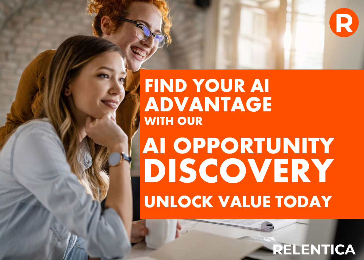 Relentica - two women working on the AI Opportunity Discovery for a client on-site