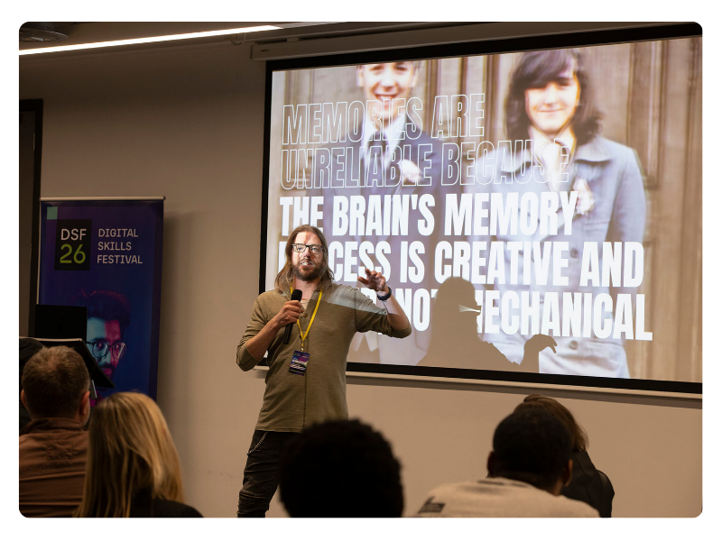 A presenter speaks at a Manchester Digital event