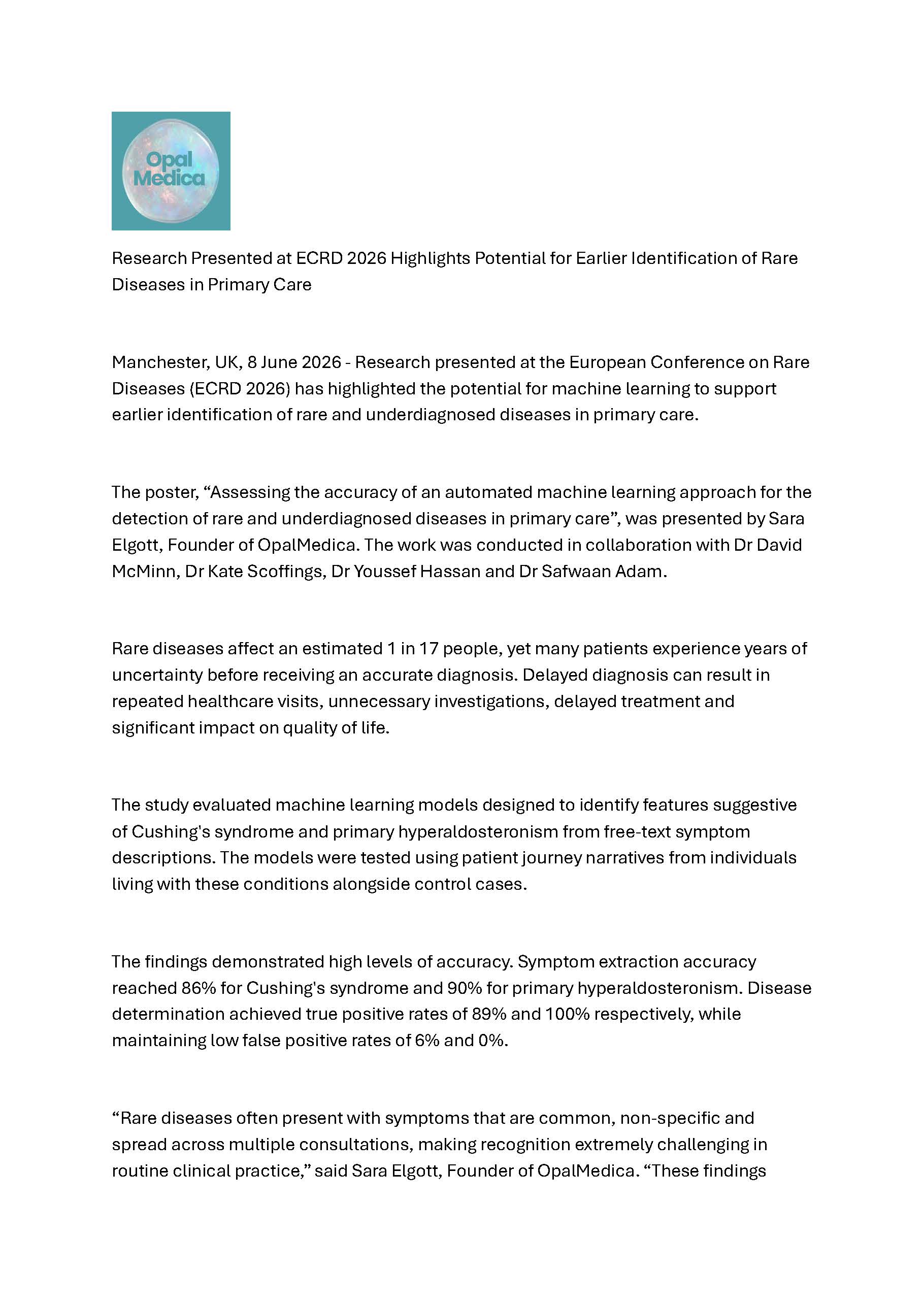 OpalMedica Press Release