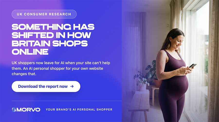 Morvo research graphic on UK shoppers choosing between a brand's own AI assistant and ChatGPT