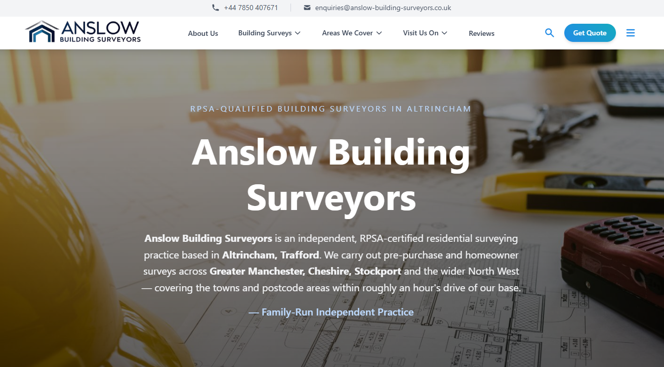 Anslow Building Surveyors website displayed on desktop and mobile screens