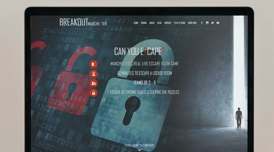 Breakout escape room booking screen on a laptop