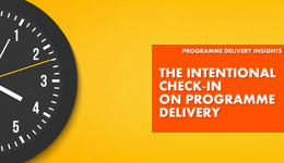 Relentica - the intentional check in on programme delivery text with a black clock on a yellow background