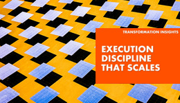 Execution Discipline that Scales - text over blue squares on yellow background - Relentica