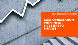 Relentica: Cost Optimisation with Intent: Five Steps to Success over an image of some stairs and a chart going upwards