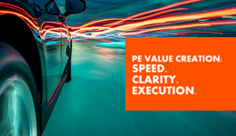 Relenitca - PE value creation: speed, clarity, execution text over a car travelling at speed with blurred lights
