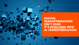 Relentica - Digital Transformation is evolving into AI transformation - over blue cubs transforming and exploding out