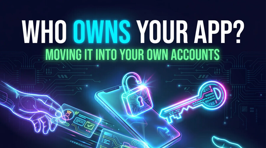 Who owns your app? Moving it into your own accounts: a phone, an open padlock and a key passed between two hands