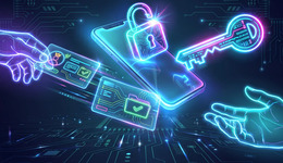 A phone with an open padlock and a key, passed from one hand to another