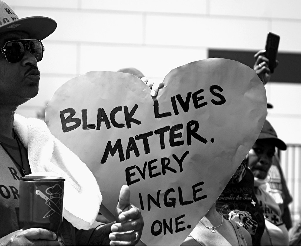 Heart shaped poster reading, Black lives matter. Every single one.