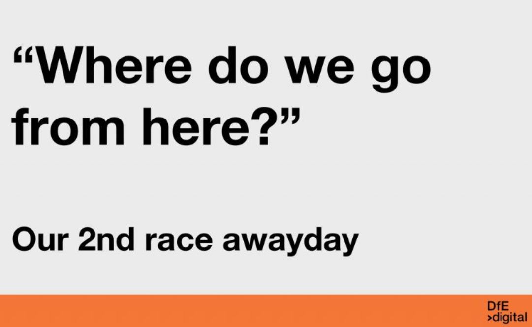 Slide that reads 'where do we go from here?' our 2nd race awayday